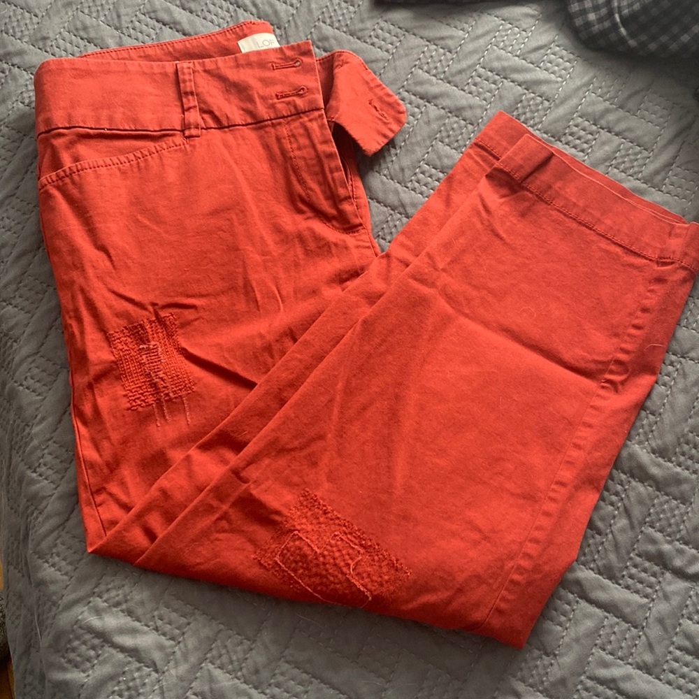 LOFT Red Cropped Ankle Pants Relaxed Fit